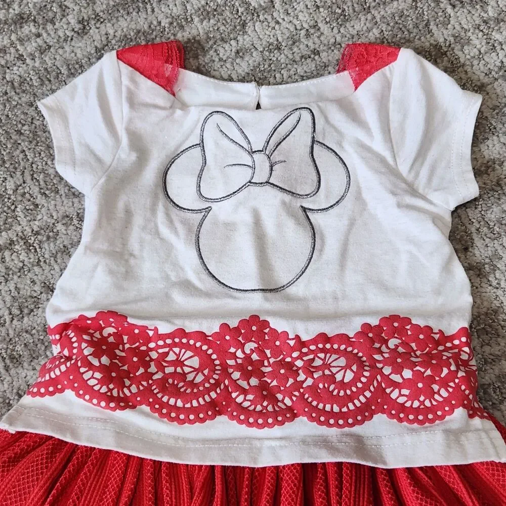 Minnie Mouse girl's short sleeve lace tulle dress red white size 2T